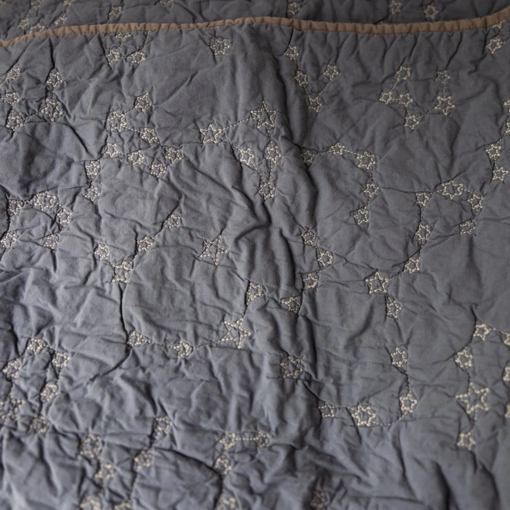 Restoration Hardware Baby Child Cotton Gray Blue Quilt Nursery Blanket Stars